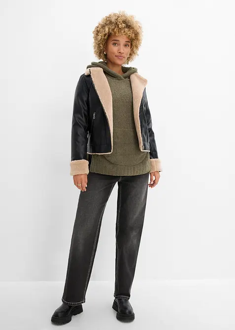 Sweatshirt med huva, av teddyfleece, bonprix