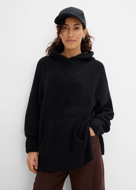 Sweatshirt med huva, av teddyfleece, bonprix