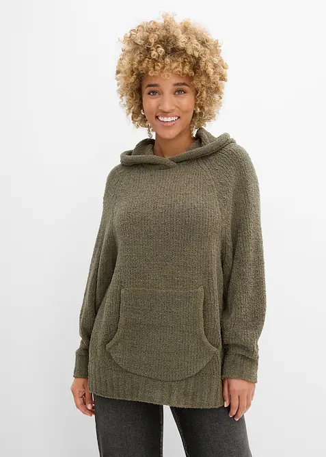 Sweatshirt med huva, av teddyfleece, bonprix