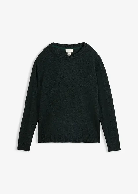 Stickad tr&ouml;ja med rund halsringning i melerad look, bonprix