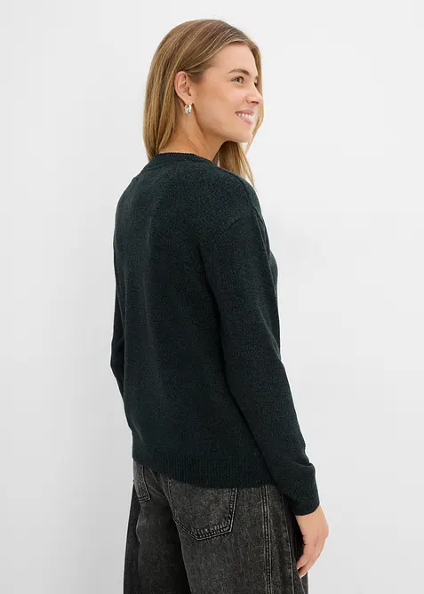 Stickad tr&ouml;ja med rund halsringning i melerad look, bonprix