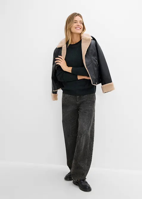 Stickad tr&ouml;ja med rund halsringning i melerad look, bonprix