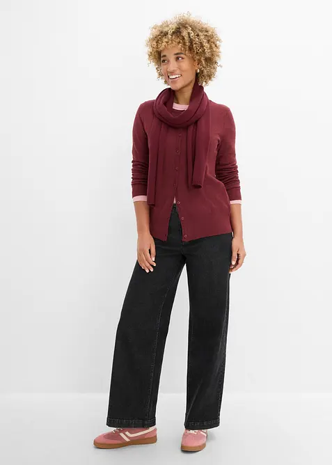 Finstickad cardigan  i basmodell med &aring;tervunnen bomull, bonprix