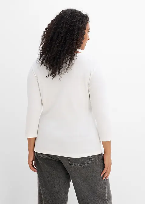 Ribbstickad topp med 3/4-&auml;rm, i ekologisk bomull (3-pack), bonprix