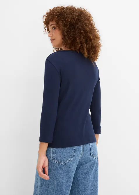 Ribbstickad topp med 3/4-&auml;rm, i ekologisk bomull (3-pack), bonprix