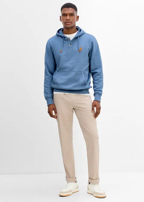 Sweatshirt med huva och detaljer i skinnimitation, bonprix