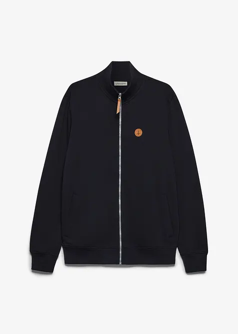 Sweatjacka med st&aring;krage och detaljer i skinnimitation, bonprix
