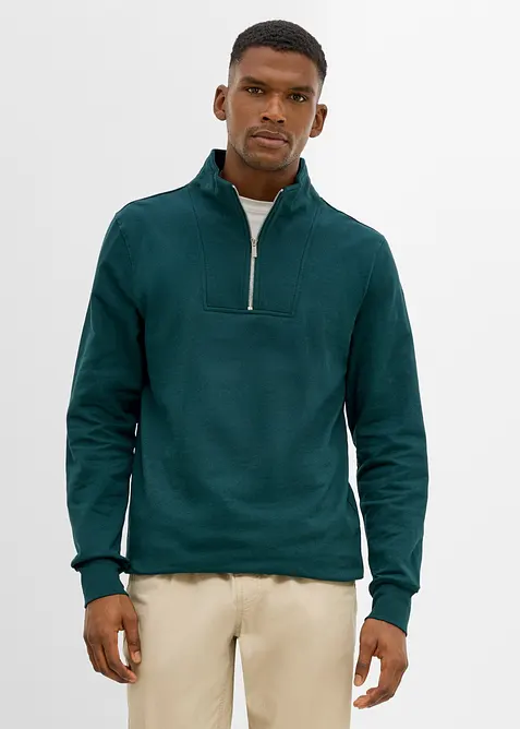 Sweatshirt med krage och dragkedja i ekologisk bomull, bonprix