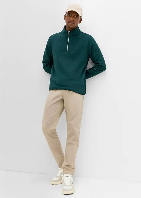 Sweatshirt med krage och dragkedja i ekologisk bomull, bonprix