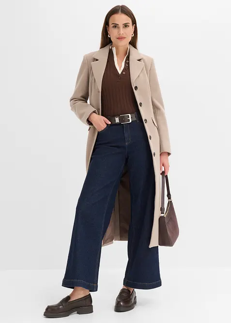 Finstickad tr&ouml;ja med viskos och ribbade effekter, 2-i-1-look, bonprix