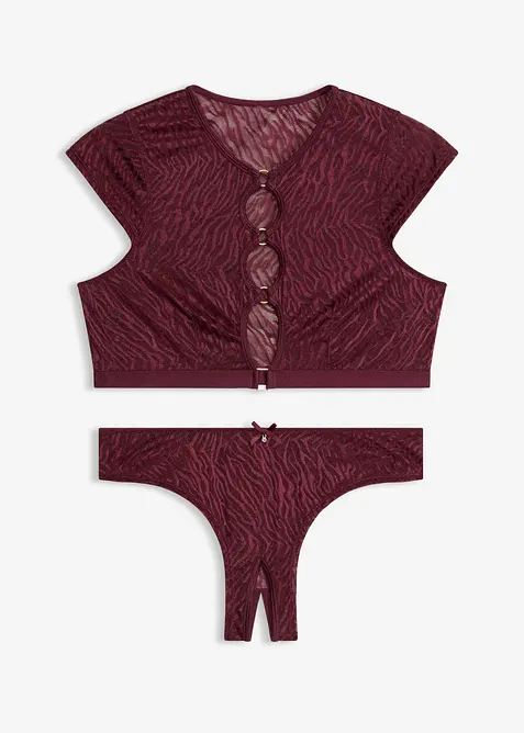 BH-topp och trosa med &ouml;ppen gren och guldf&auml;rgade accessoarer (2 delar), bonprix