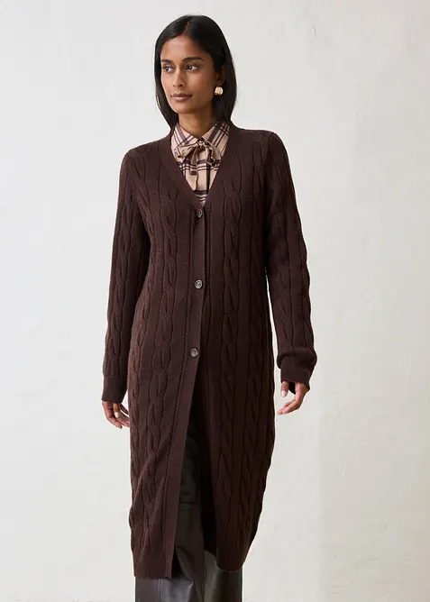 L&aring;ng cardigan i bomull och ull, bonprix