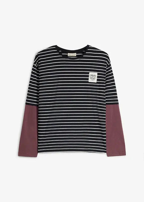 L&aring;ng&auml;rmad T-shirt i ekologisk bomull med lager p&aring; lager-look, bonprix