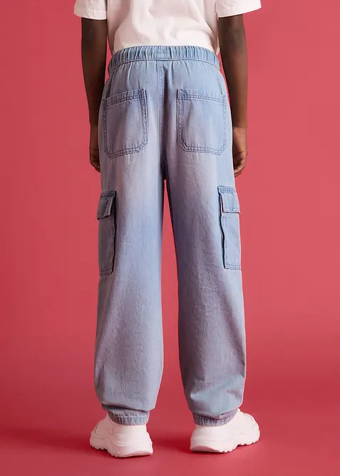 Dra p&aring;-jeans i Loose Fit med cargofickor, Straight, bonprix