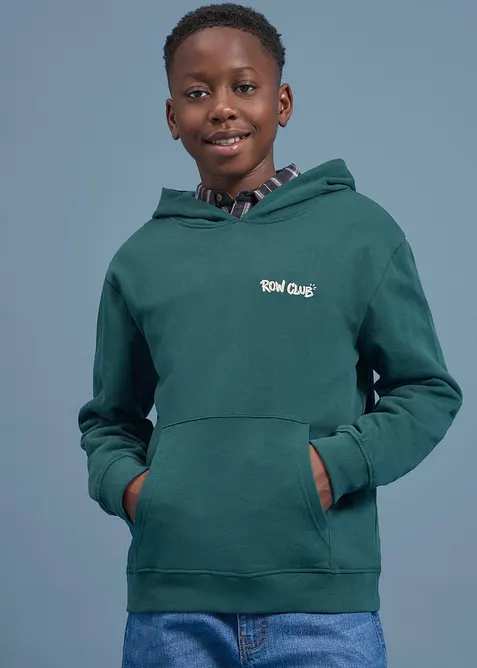 Hoodie av mjuk, ekologisk bomull med stort ryggtryck, bonprix
