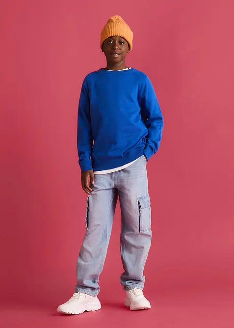 Dra p&aring;-jeans i Loose Fit med cargofickor, Straight, bonprix