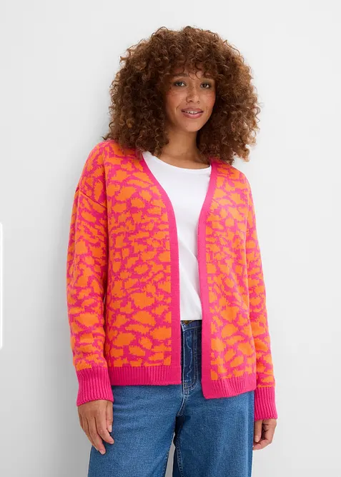 Grovstickad cardigan i vid modell, bonprix