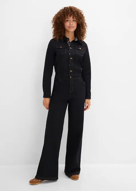 Jumpsuit i twill av bomullsstretch med bekv&auml;m midja, bonprix