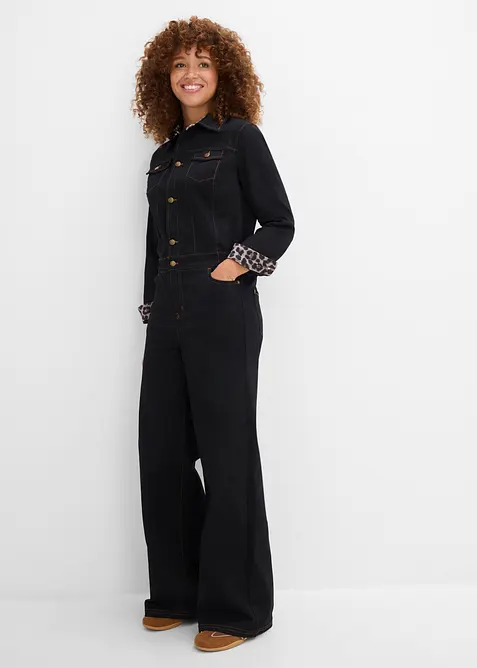 Jumpsuit i twill av bomullsstretch med bekv&auml;m midja, bonprix