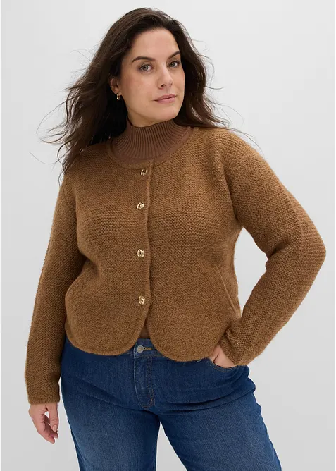 Stickad kofta i vid modell, bonprix