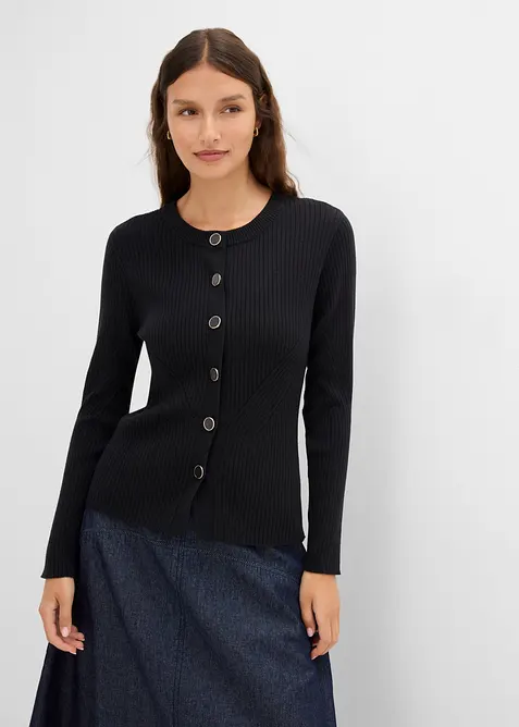 Finstickad cardigan i viskosmix, bonprix