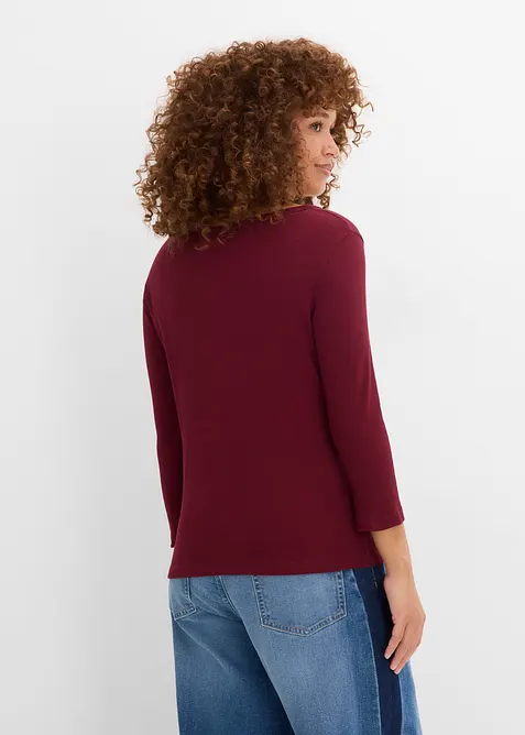 Ribbstickad topp med 3/4-&auml;rmar, av ekologisk bomull (3-pack), bonprix