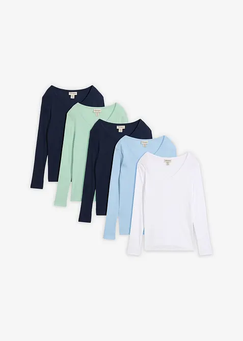 Ribbstickad topp i ekologisk bomull (5-pack), bonprix