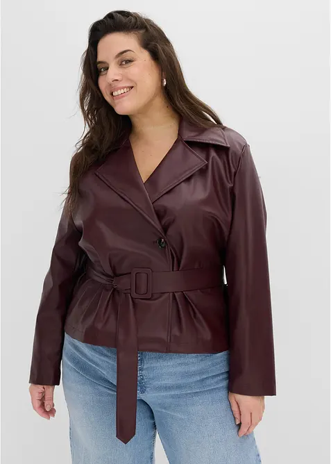 Kort trenchcoat i skinnimitation, bonprix