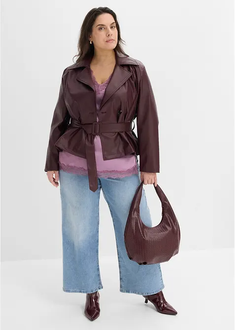 Kort trenchcoat i skinnimitation, bonprix