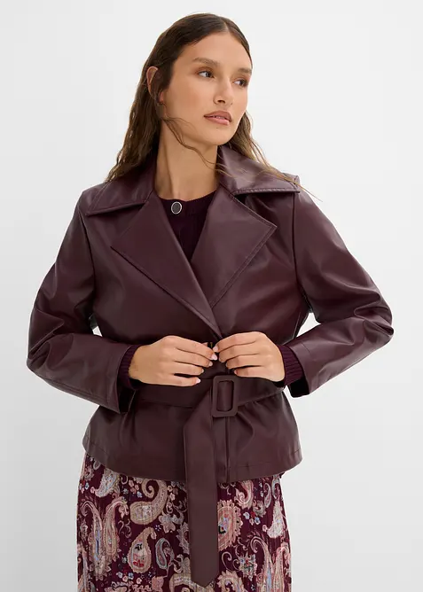 Kort trenchcoat i skinnimitation, bonprix