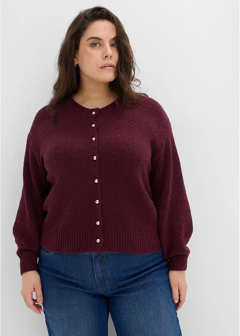 Grovstickad cardigan med guldf&auml;rgade knappar, bonprix