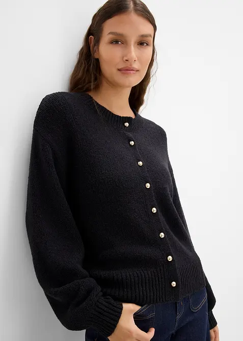 Grovstickad cardigan med knappsl&aring;, bonprix