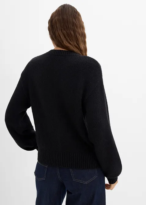 Grovstickad cardigan med knappsl&aring;, bonprix