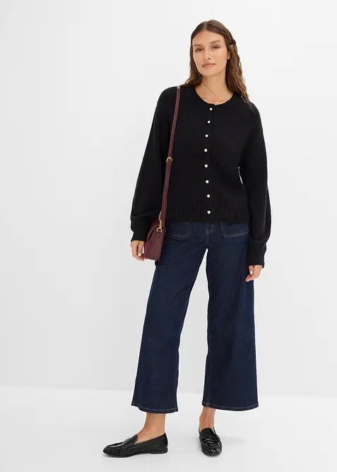 Grovstickad cardigan med knappsl&aring;, bonprix
