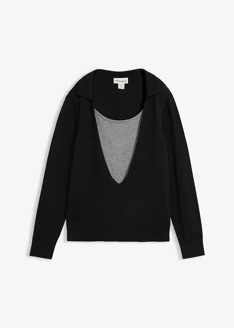 Finstickad tr&ouml;ja i lager p&aring; lager-stil av viskosmix, bonprix