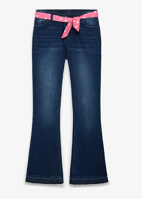 Flared Jeans Mid Waist, med knytsk&auml;rp (2 delar), bonprix