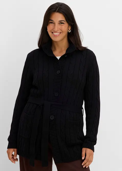 L&aring;ng cardigan med fl&auml;tstickning, bonprix