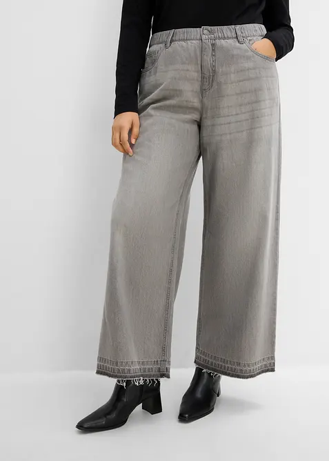 Wide Leg-jeans Mid Waist, med bekv&auml;m midja, bonprix