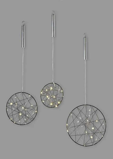 Set med LED-h&auml;ngdekorationer &ndash; ringar med stj&auml;rnm&ouml;nster (3 st.), bonprix