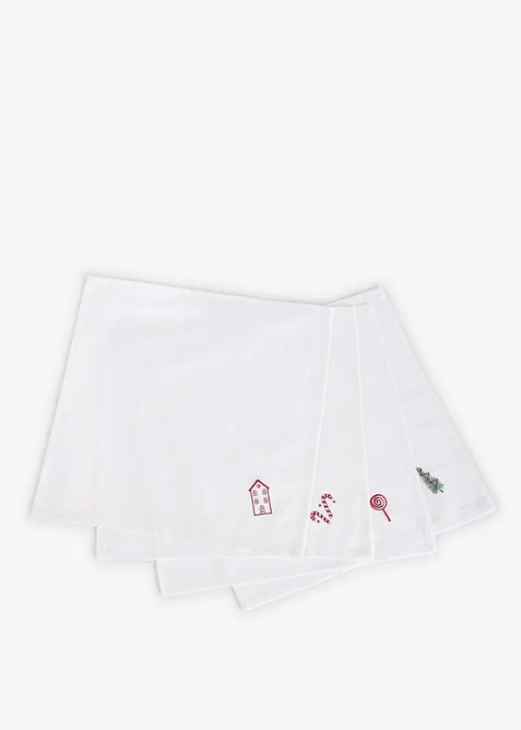 Tygservetter av ekologisk bomull med broderi (4-pack), bonprix