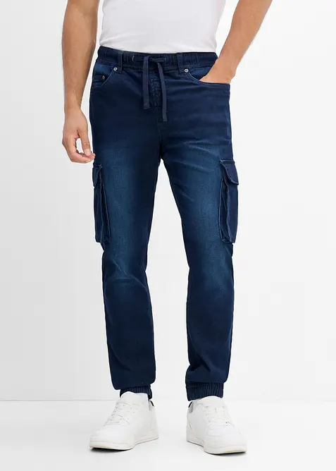 Slim Fit cargo-jeans av joggermaterial med res&aring;rmidja, Straight, bonprix