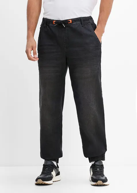 Joggerjeans i Regular fit med res&aring;rmidja, straight, bonprix