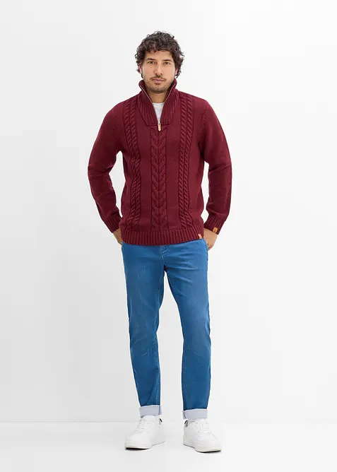 Joggerjeans, Regular Fit med res&aring;rmidja, Tapered, bonprix