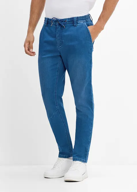 Joggerjeans, Regular Fit med res&aring;rmidja, Tapered, bonprix