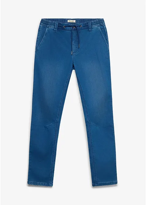 Joggerjeans, Regular Fit med res&aring;rmidja, Tapered, bonprix