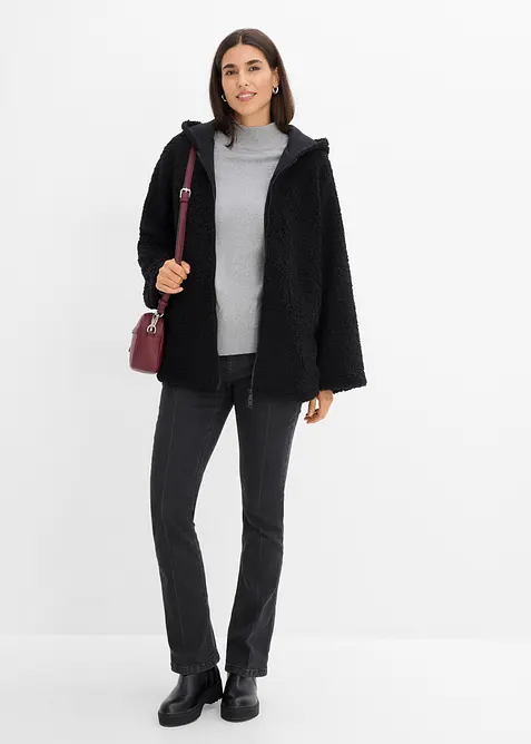 A-linjeformad teddyfleecejacka med slits i sidan, bonprix