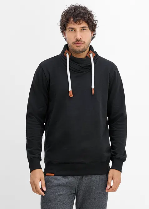 Sweatshirt med sjalkrage och detaljer i skinnimitation, bonprix