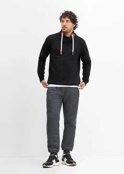 Sweatshirt med sjalkrage och detaljer i skinnimitation, bonprix