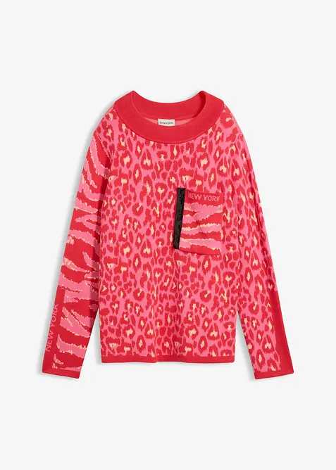 Finstickad tr&ouml;ja med tryckt leopardm&ouml;nster, bonprix
