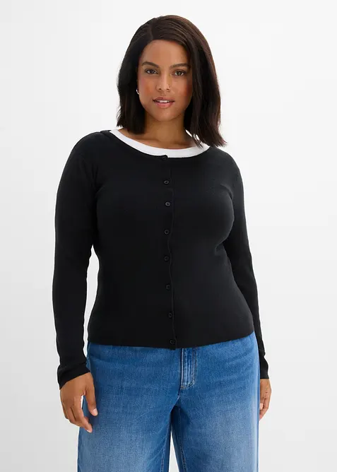 Finstickad cardigan i kort modell, bonprix